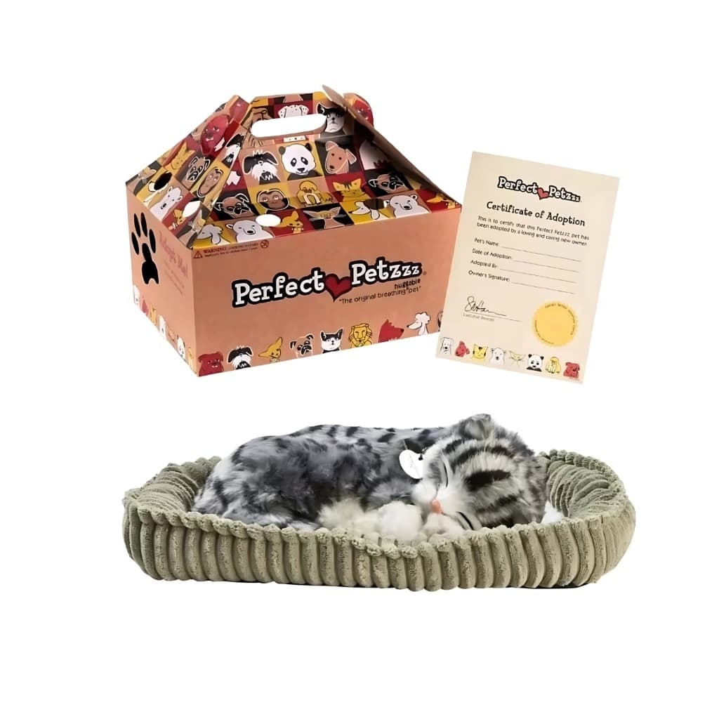 Gato De Pelucia Perfect Petzzz Que Respira Grey Tabby