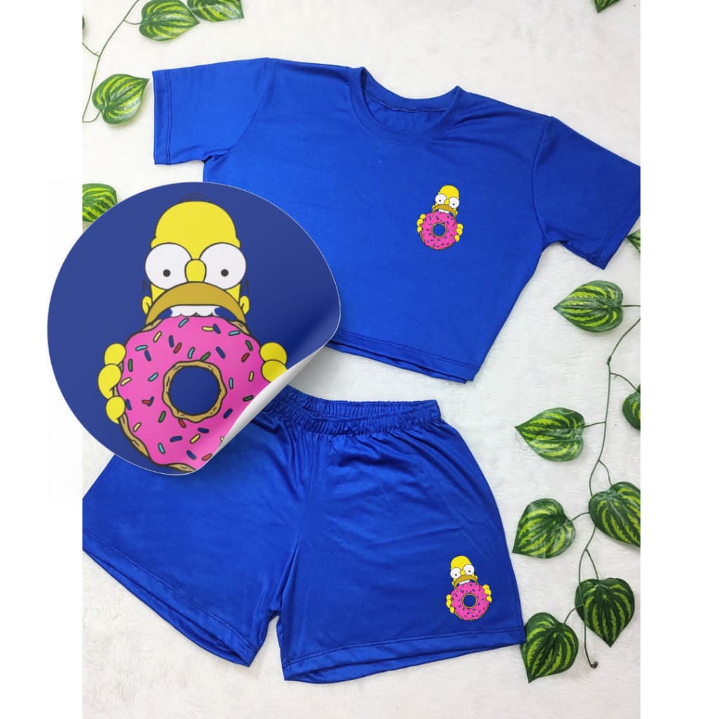 Conjunto Feminino Blusa Cropped + Short Estampada Homer simps Roupa Feminina Kit academia.