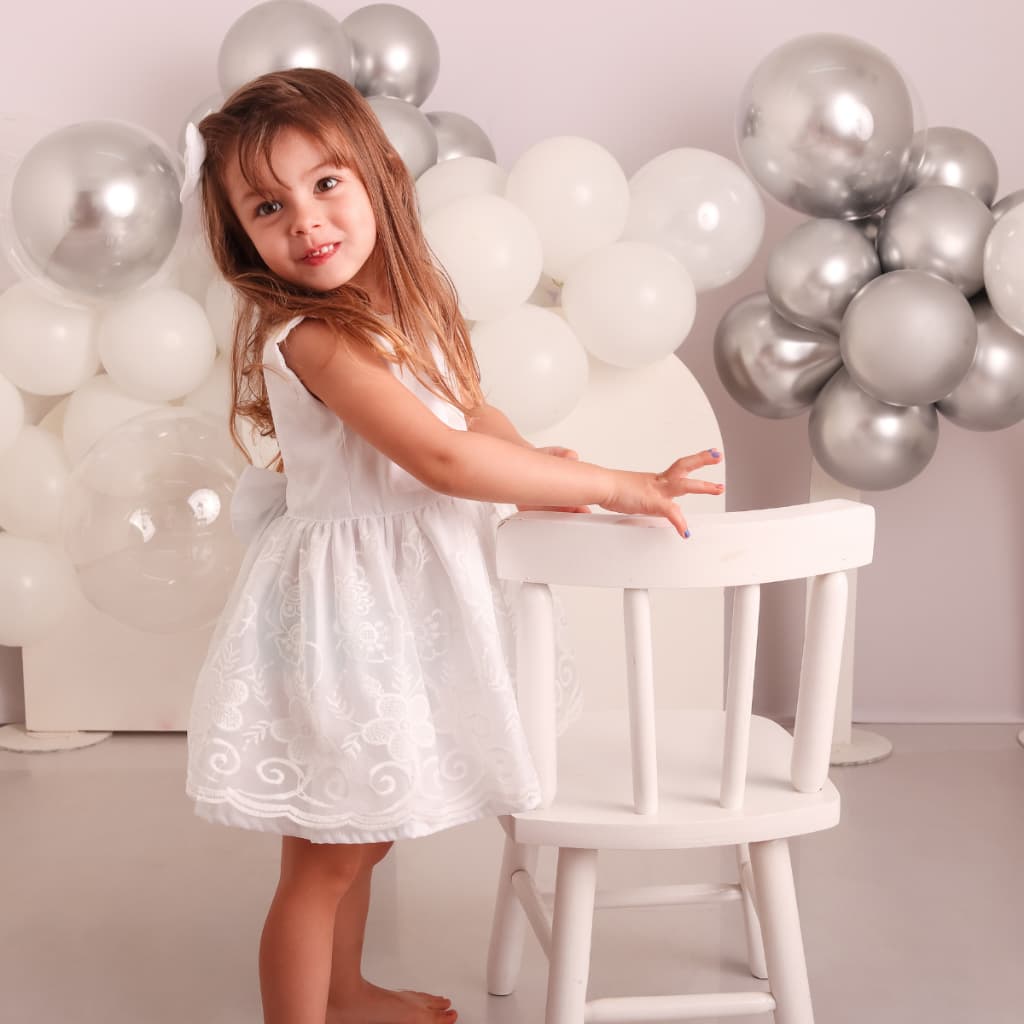 Vestido Infantil de Bebê e Criança com Laço e Botões nas Costas 100% Algodão Macio Confortável
