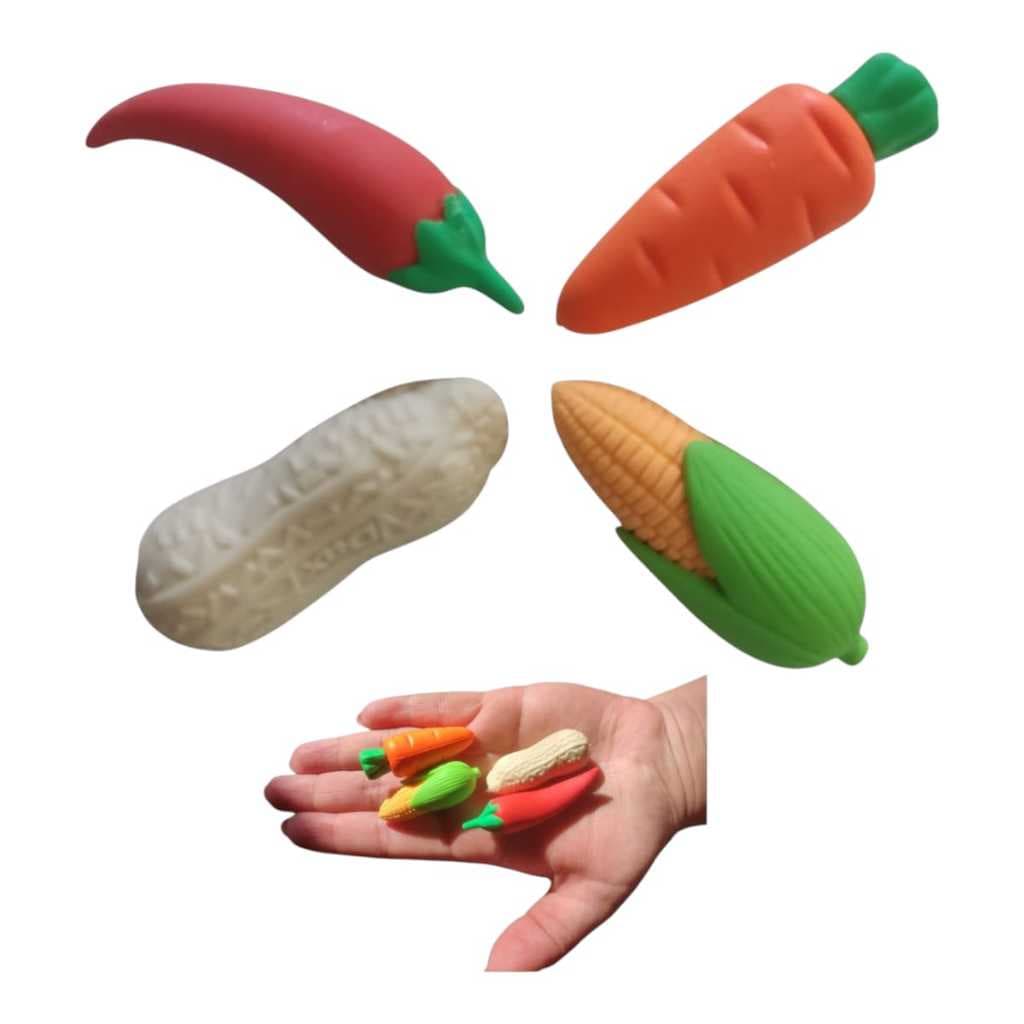Kit Coleção 4 Borrachas Legumes Frutas Super Realistas Fofa
