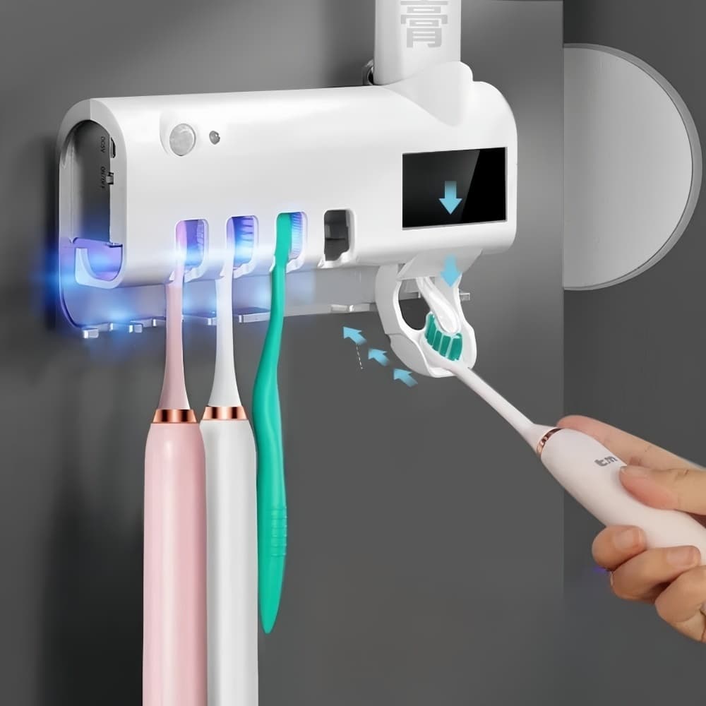 Porta Escova de Dentes Dispenser Organizador com Esterilizador UV