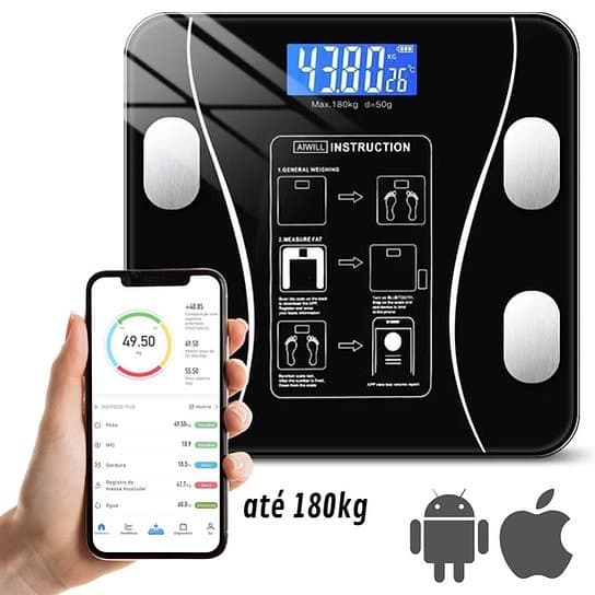 Balança corporal bioimpedância profissional digital Bluetooth suporta até 180kg envio imediato