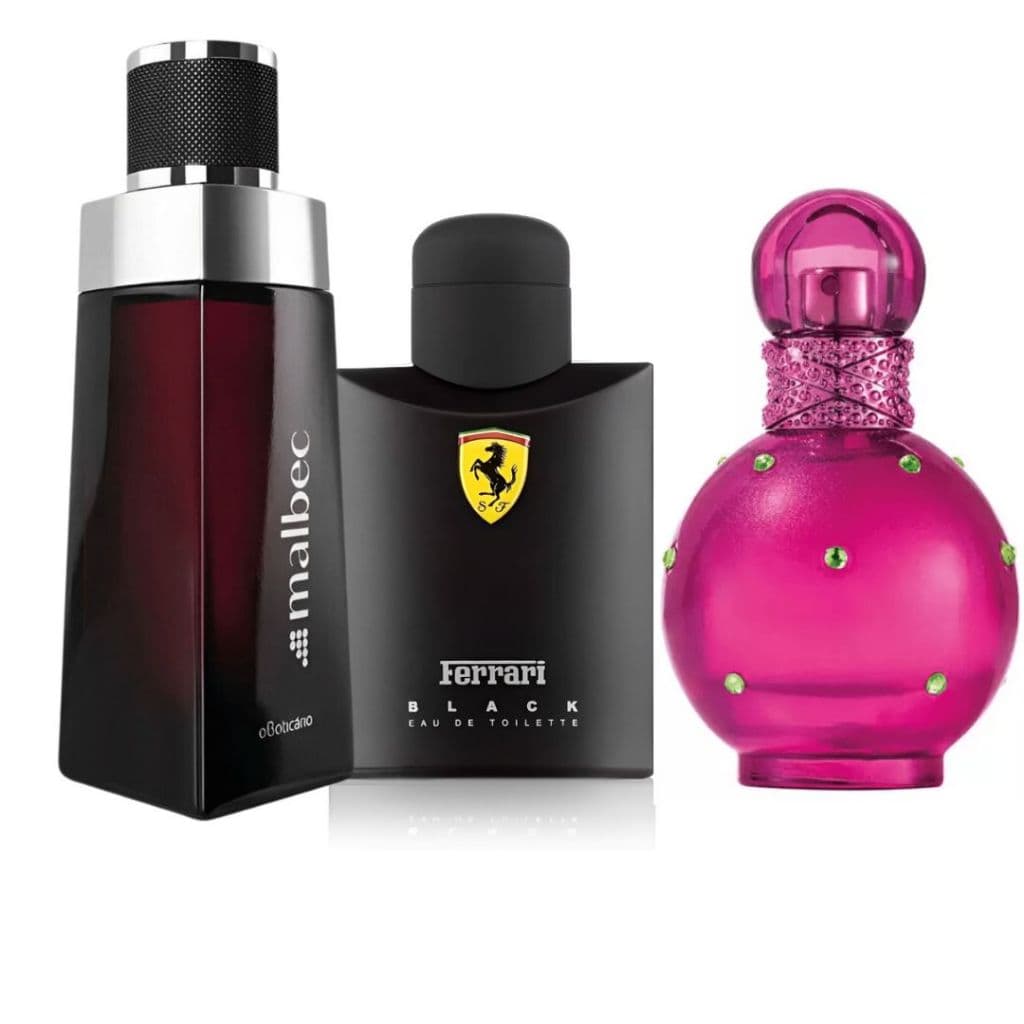 Kit Combo Casal 3 Perfumes Fantasy + Malbec Tradicional + Ferrari Black 100ml cada Envio imediato a sua compra!!!