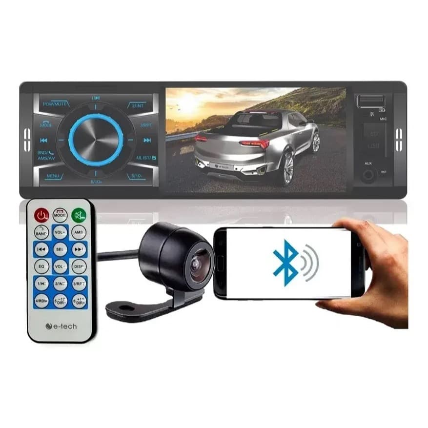 Mp5 1 Din E-tech Tela 4 polegadas Bluetooth Espelhamento Usb Sd + Câmera de Ré