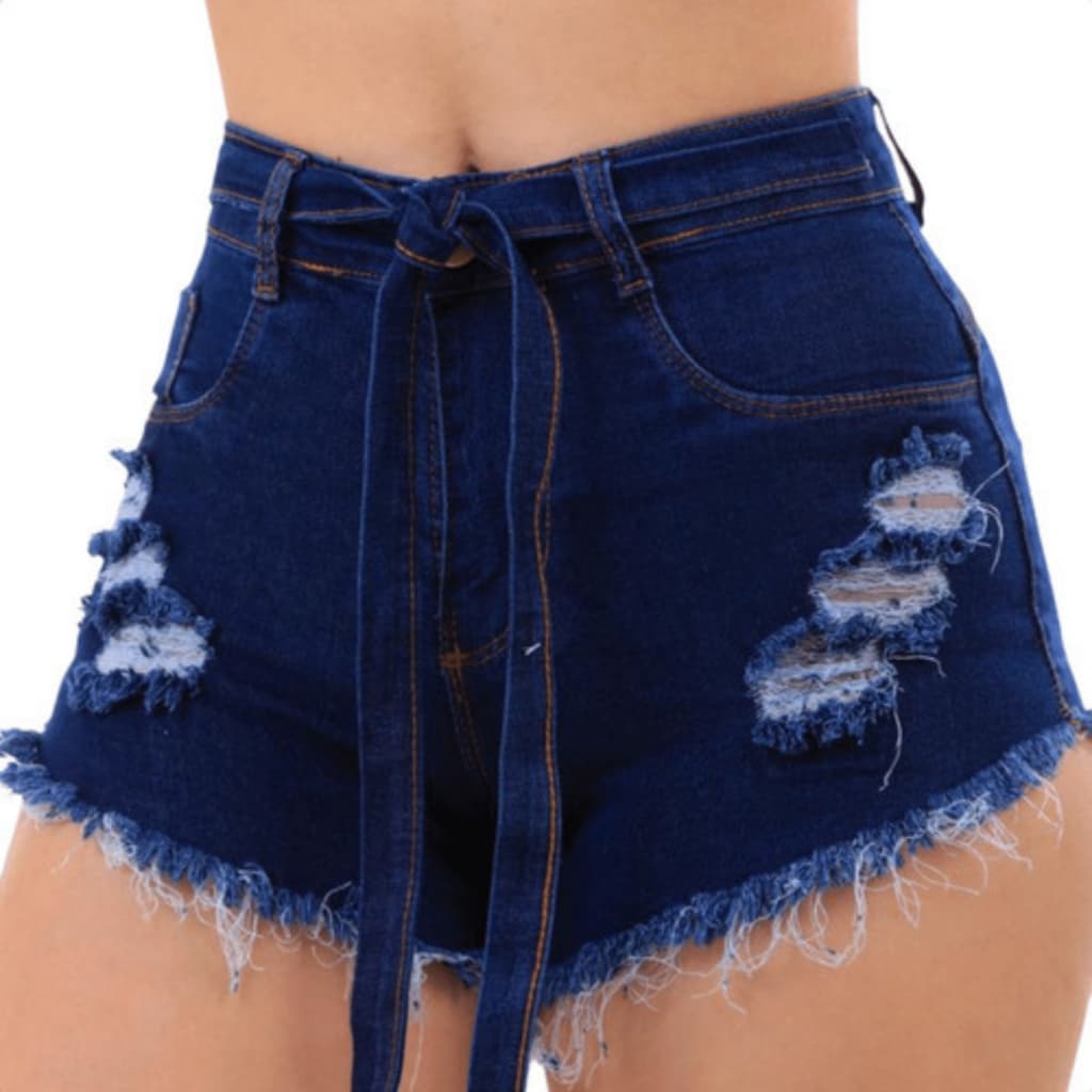 ShortS Jeans Feminino Cintura Alta qualquer um por 37,99 Barra Desfiada Hot Pants Azul Escuro