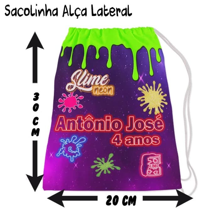Kit Mochilinha Sacolinha Mochila Saco Sacochila Saquinho Lembrancinha Brinde Aniversario Personalizadas Neon SLIME