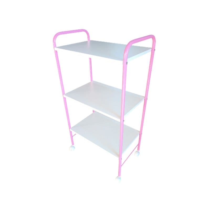 Carrinho Auxiliar Estética Rosa 3 Tampos