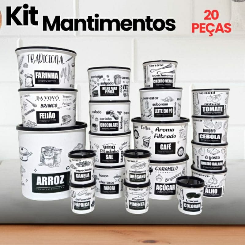 Super Kit 20 Potes para Mantimentos Organizar Alimentos Cozinha Café Arroz 5k Feijão Farinha