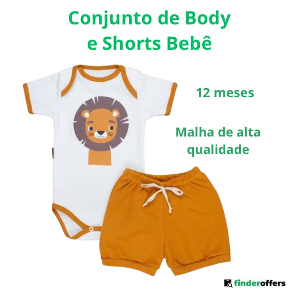 Conjunto de Body e Shorts Bebê, Malha , Curto, HappyTiger.