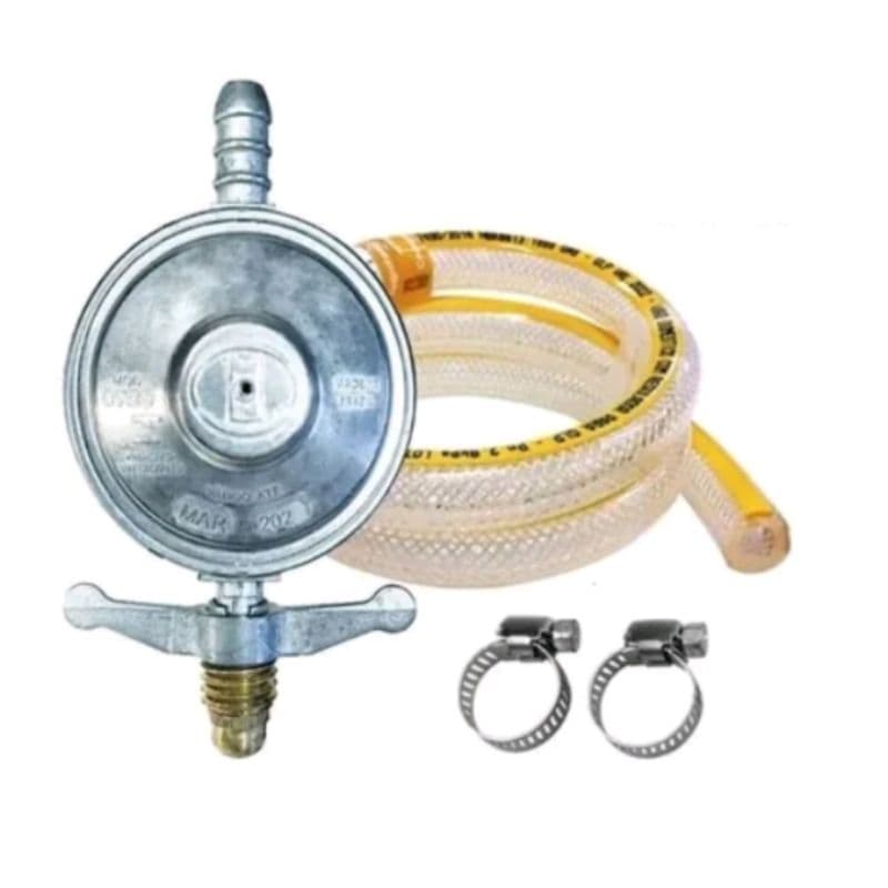 kit mangueira gás de 3 metros com abraçadeiras e manômetro completo n