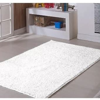 Tapete Para Sala Quarto Antiderrapante Shaggy Pelo Baixo 100cm x 150cm Classic Branco Oasis