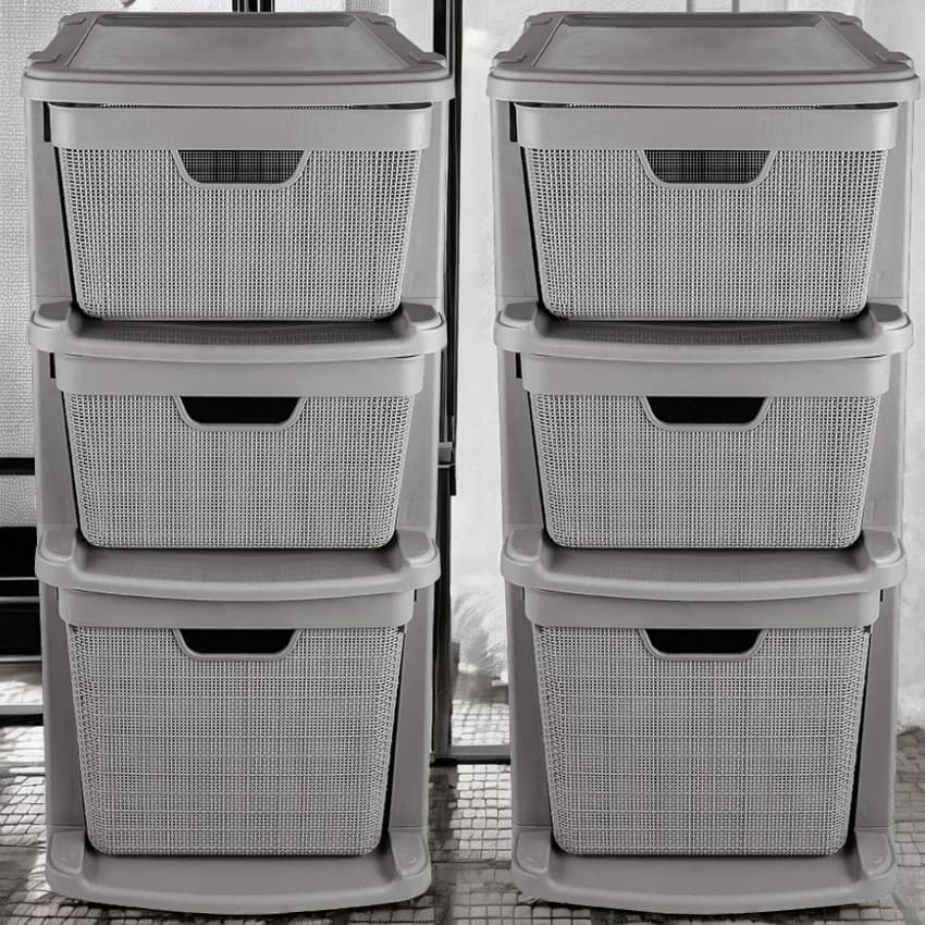 Kit 2 Gaveteiro Organizador Grande de Chão 15 Litros 22 Litros Plástico Juta Organização para Casa