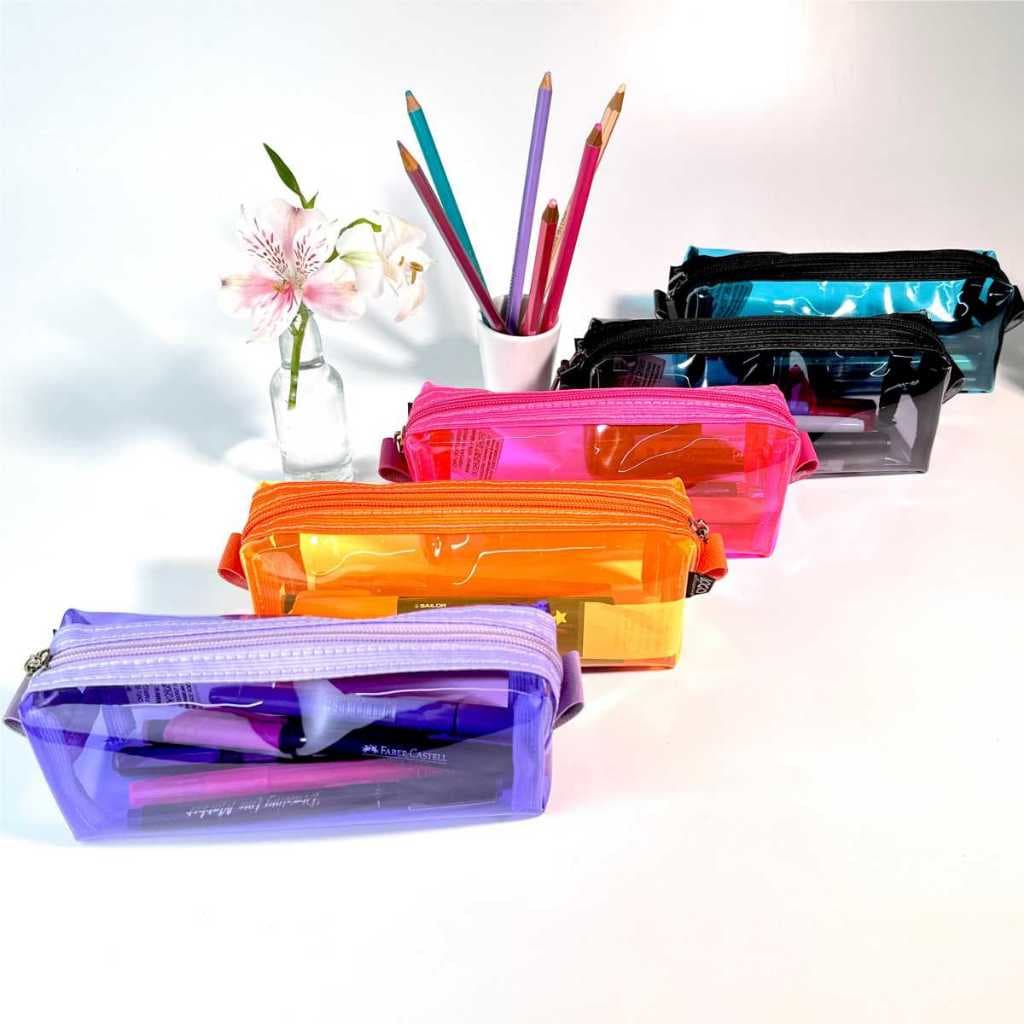 Estojo Transparente Escolar Colorido Necessaire Transparente Organizador Estojo Transparente Plástico