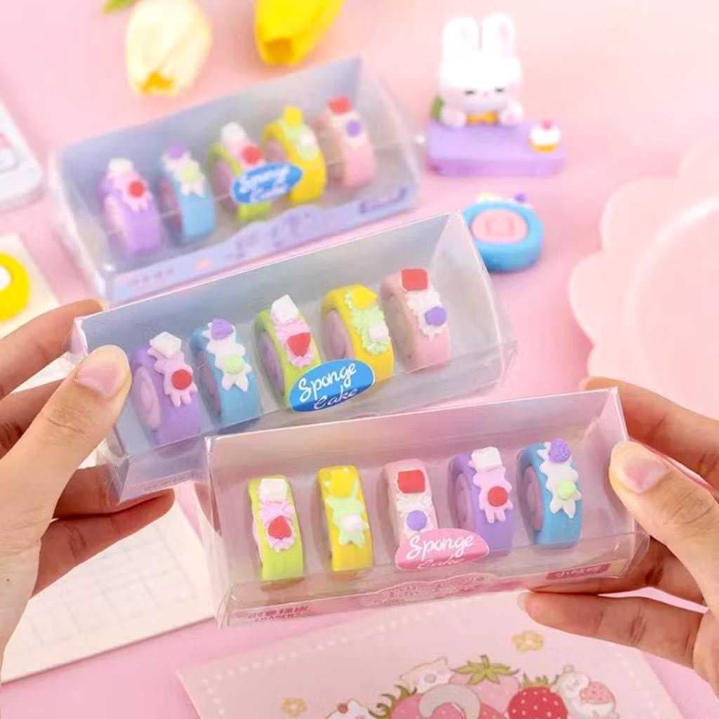 Kit 5 Borrachas Fofas Mini Bolo Cake Papelaria criativa Papelaria Fofa  kawaii Material Escolar