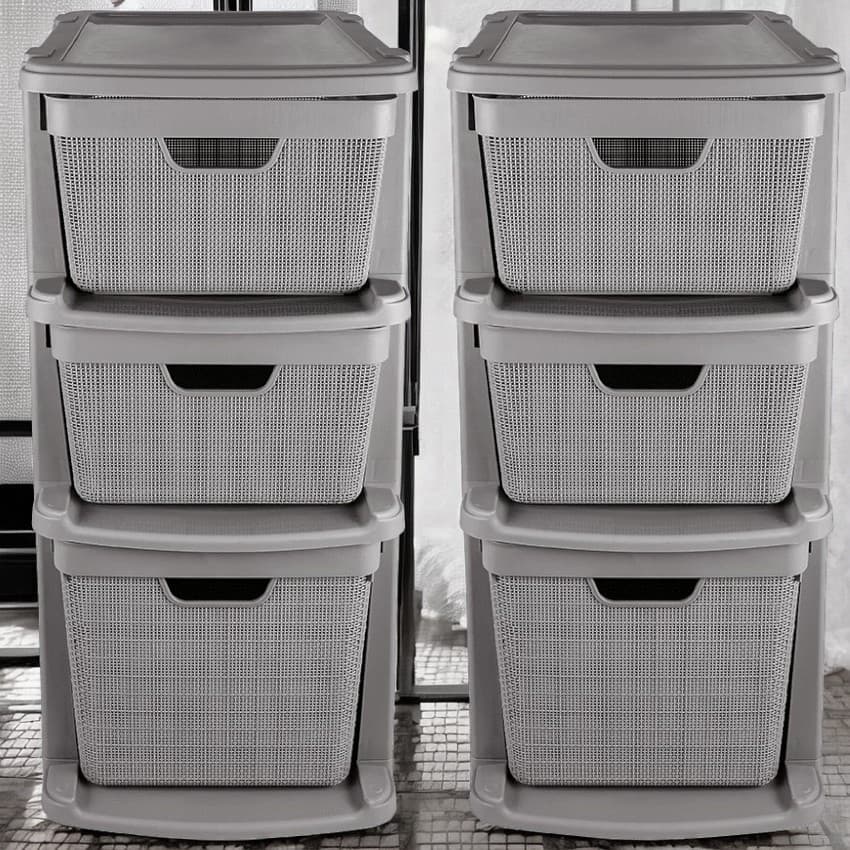 Kit 2 Gaveteiro Organizador de Chão 15 Litros 22 Litros com 3 Gavetas em Plástico Organização Casa