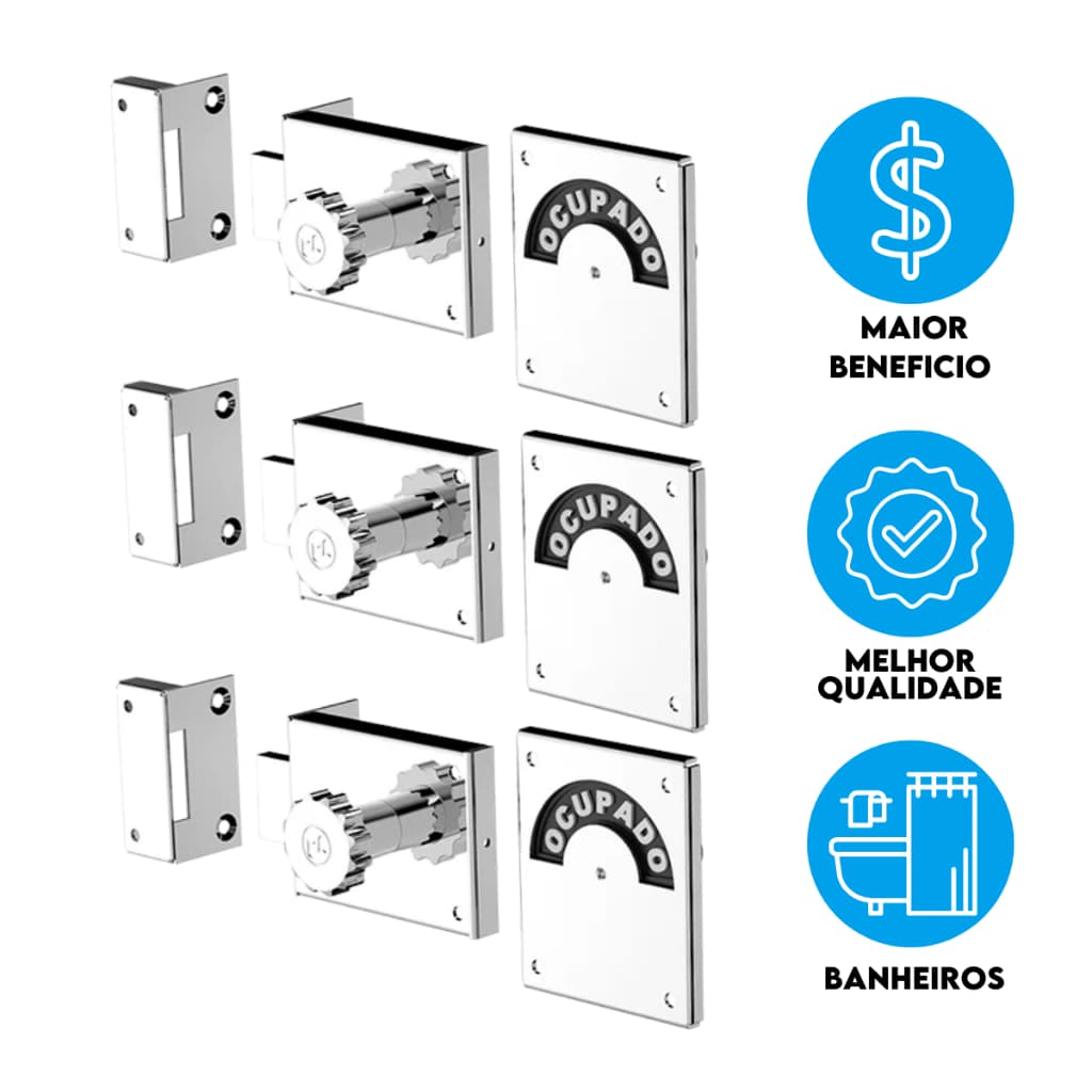 Kit 3 Fechadura Para Banheiro Livre Ocupado Soprano Cromado