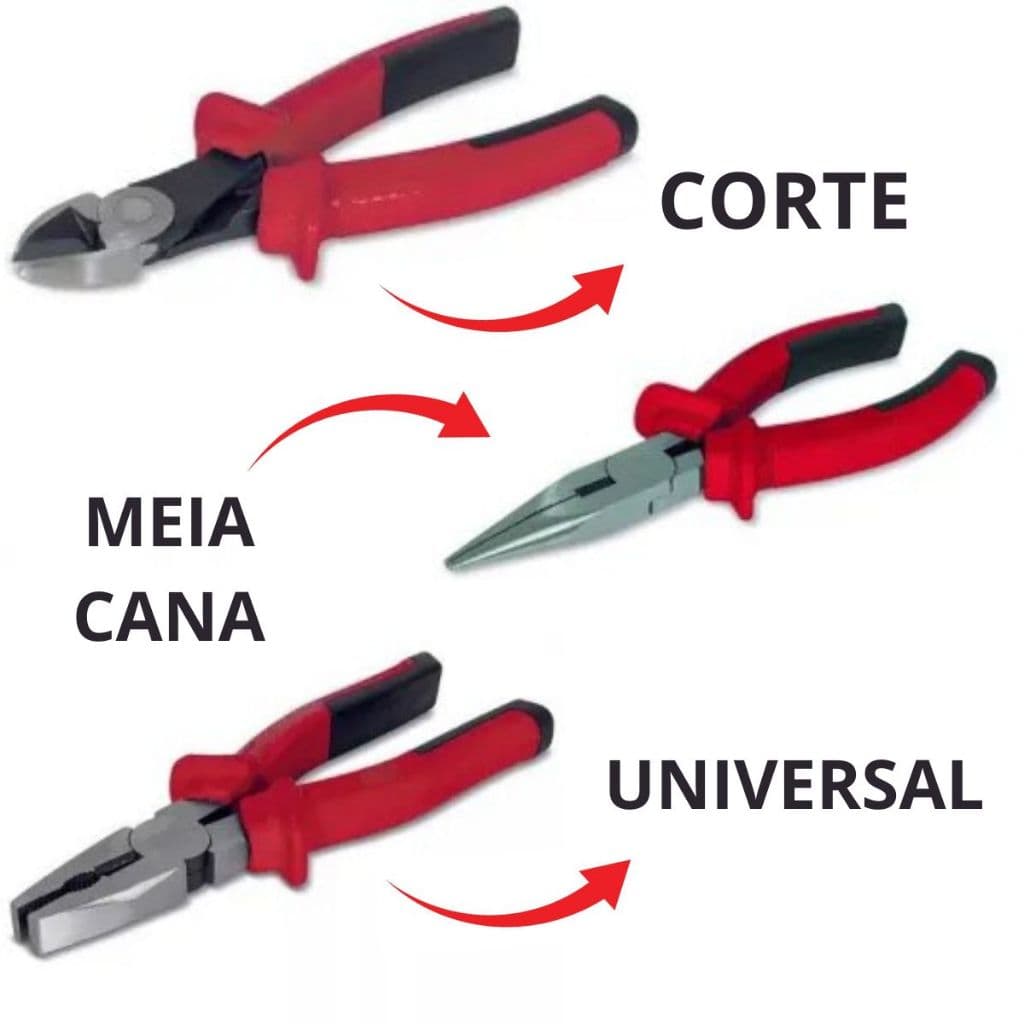 Kit 3 Alicates 6" Universal + Bico Meia Cana + Alicate de Corte Profissional