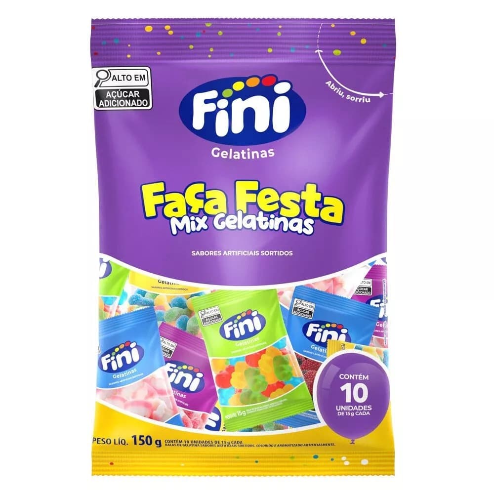 Balas De Gelatina Faça Festa Mix Sortido 15g C/10 Pacotes Fini