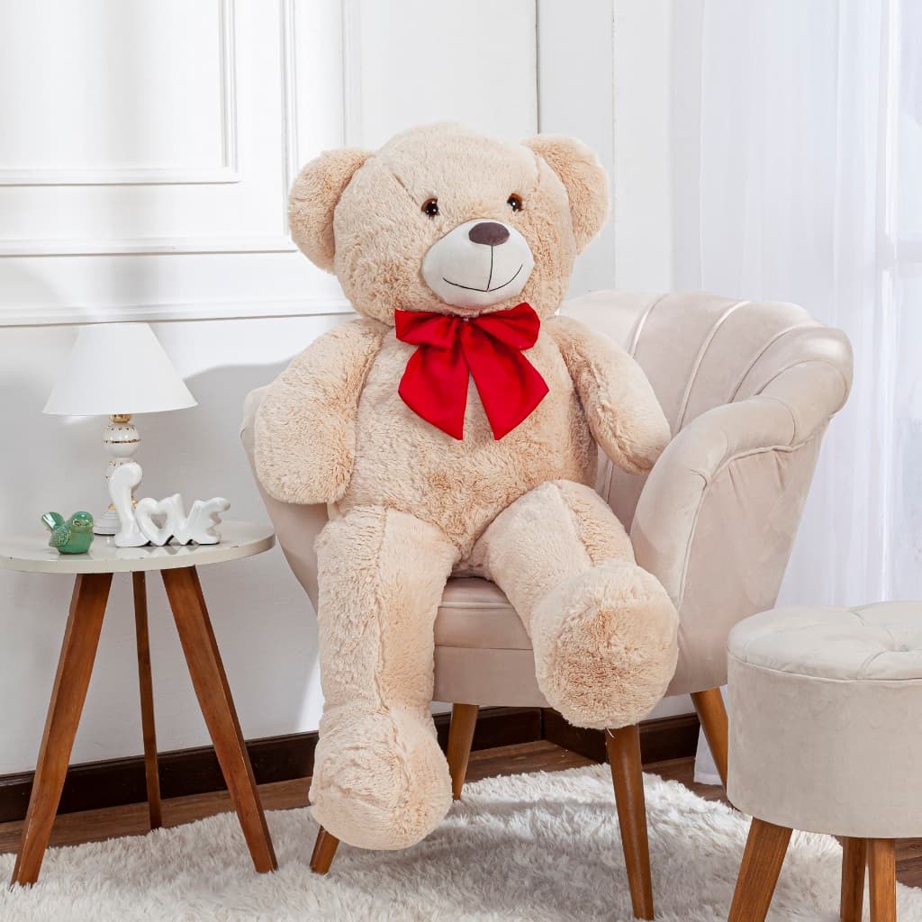Urso de Pelúcia Teddy gigante caramelo com vermelho dia dos namorados presenteavel com laço