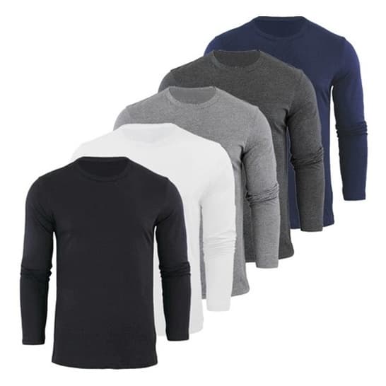 Kit 5 Camisetas Masculinas Manga Longa 100% Algodão Básicas Lisas Premium