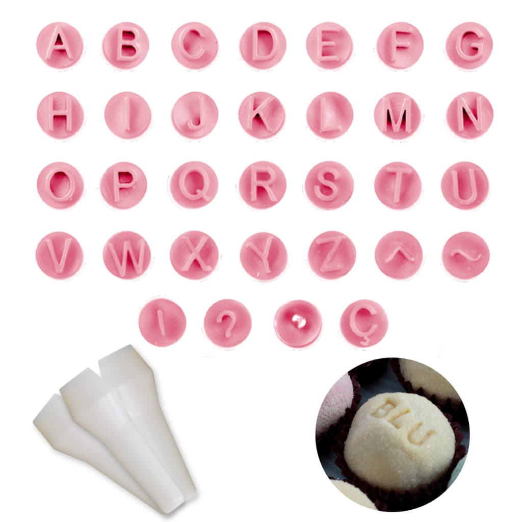 Kit Carimbo Letras Alfabeto Marcar Brigadeiro Confeitaria Doces Gourmet Aniversário Chá de Bebê