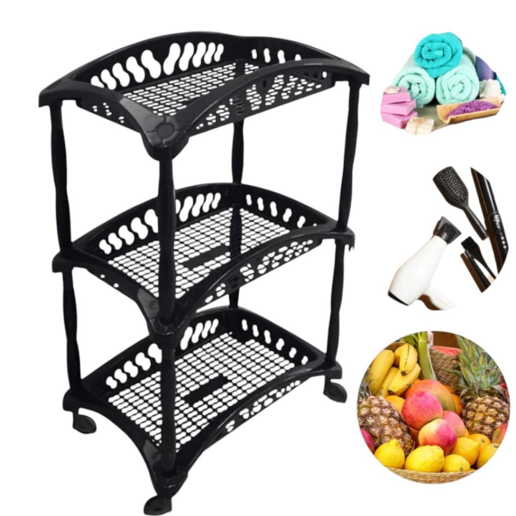 Fruteira - Organizador Triplo Vertical 3 Andares Cestos Com Rodinhas Arquiplast - Preto