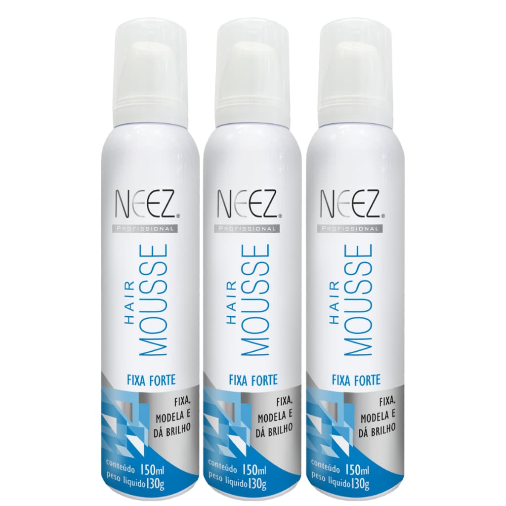 Kit 3x Mousse De Cabelo Fixa Forte 150ml Neez Fixador Modela Neez Reduz o Volume