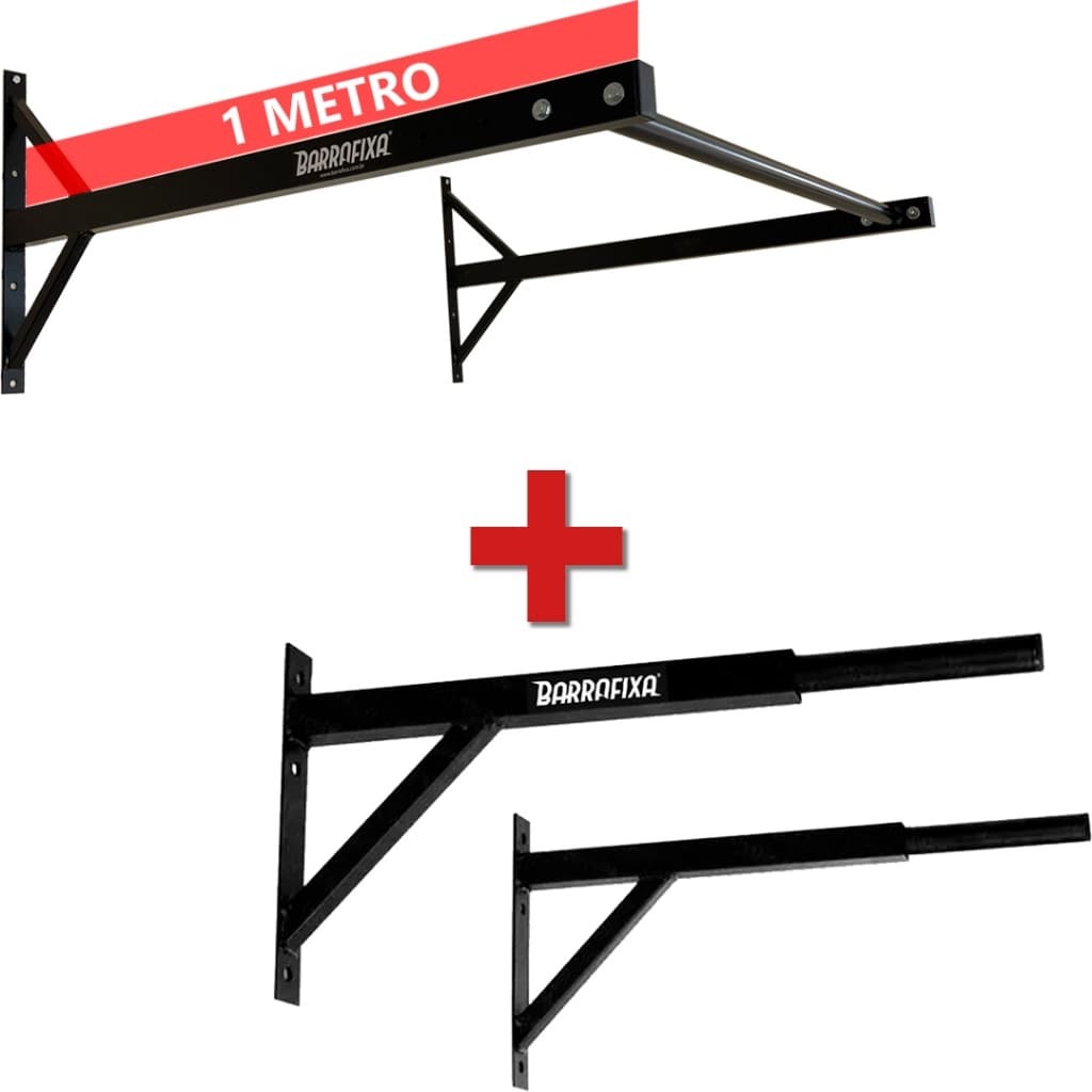 Barra Fixa 1 Metro Para Musculação + Paralela Dip De Parede
