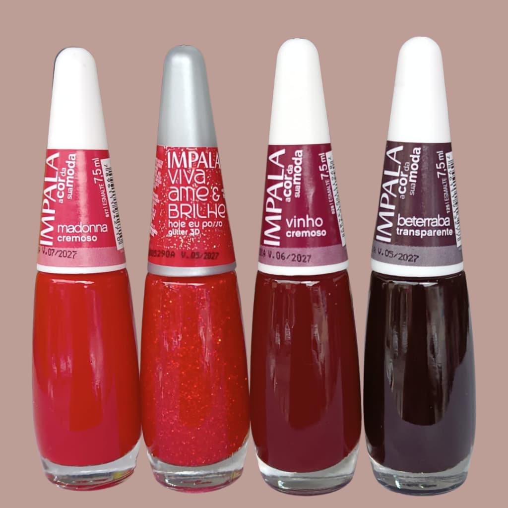 Impala Kit Esmaltes Madonna Vinho Glitter 3D Hoje eu Posso e Beterraba Tons Vermelho