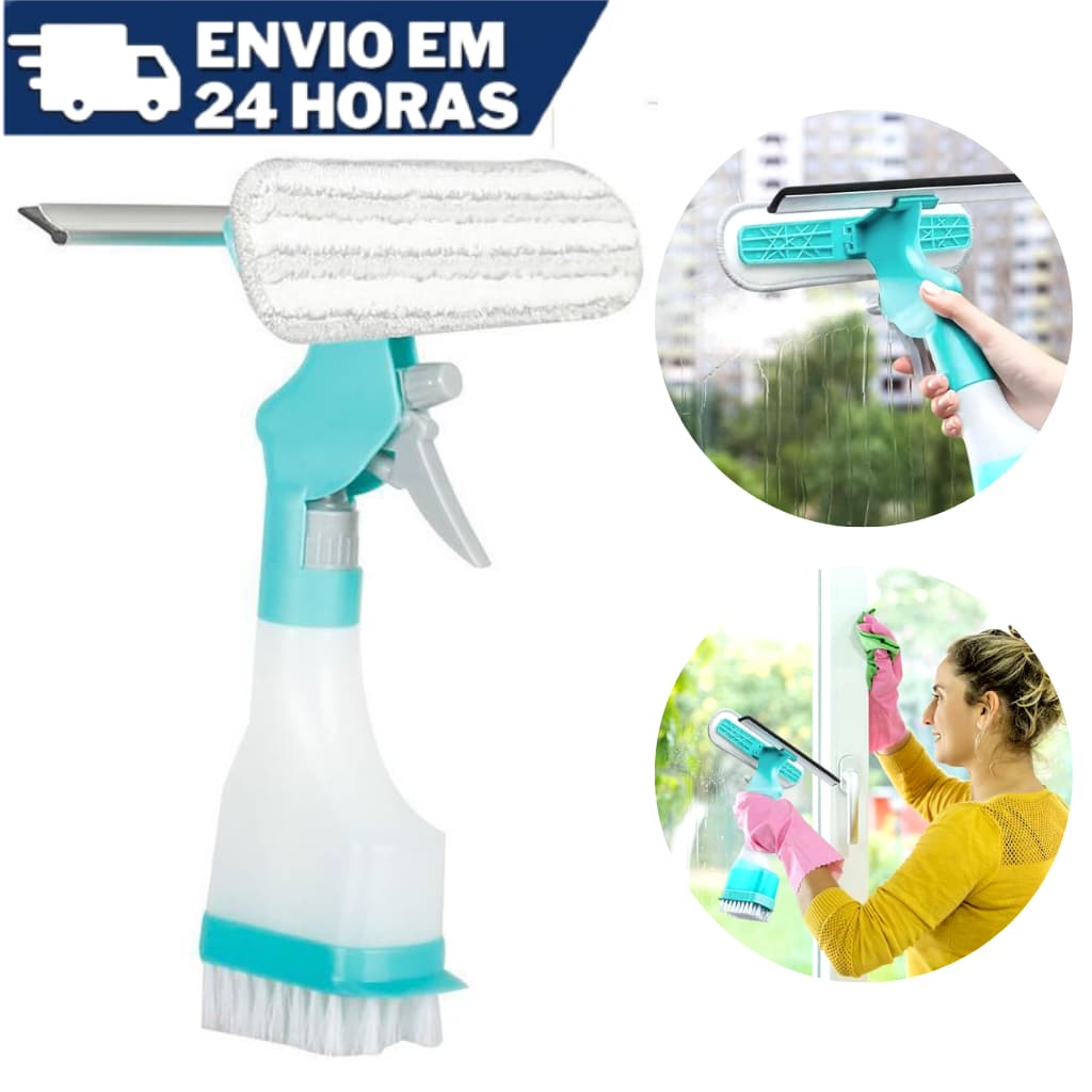 Mop Rodo Magico Limpa Vidros Janelas Com Spray 4 Em 1 Microfibra e Bucha de Limpeza Esfregão