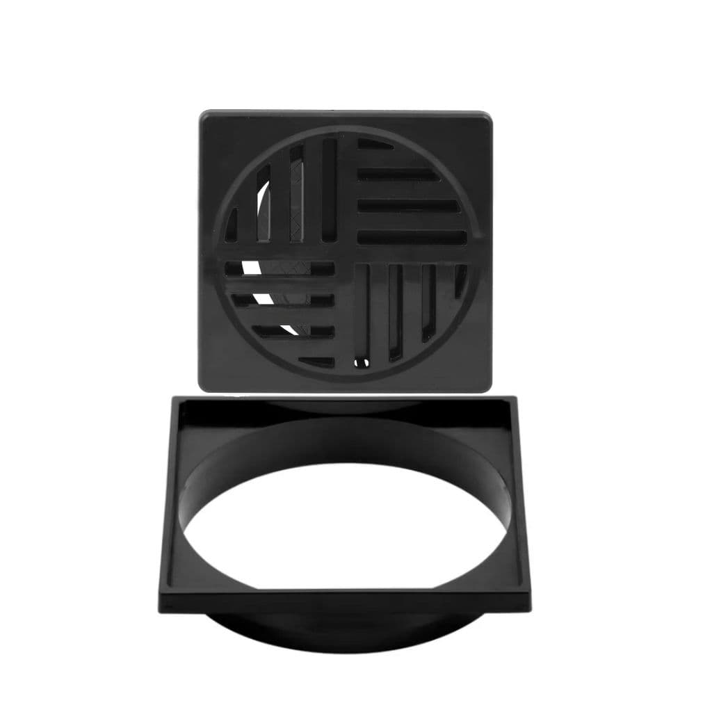 Ralo Quadrado Automático Veda Cheiro 10x10 Preto ABS + Porta Grelha