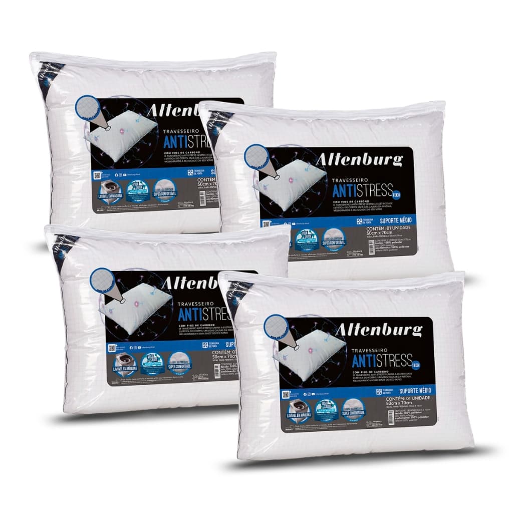 Kit 4 Travesseiros Antistress Fios de Carbono 50cm x 70cm Altenburg