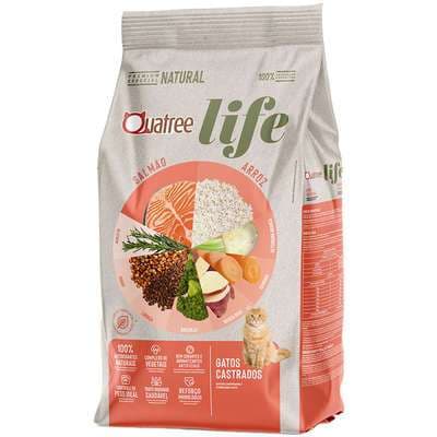 Ração Para Gatos Castrados 3KG Alimento Quatree Life Adulto Sabor Salmão e Arroz