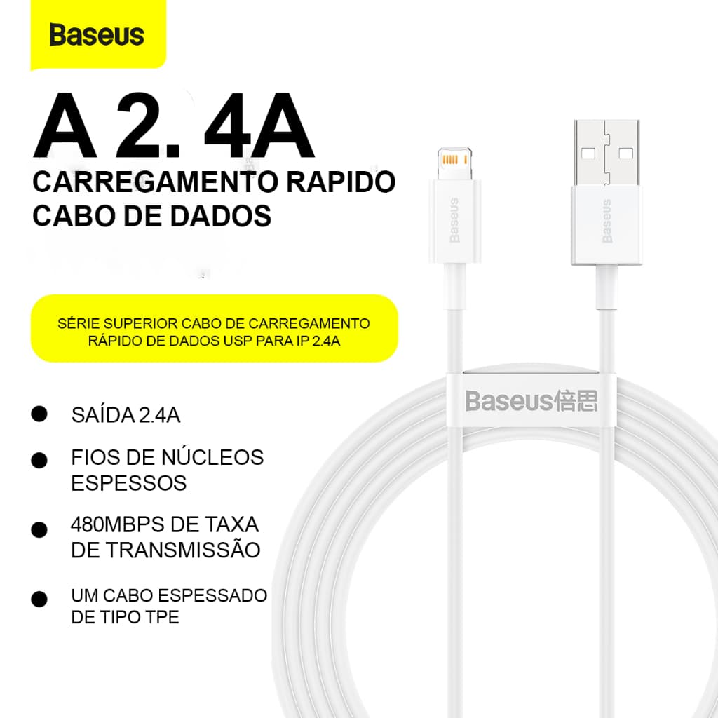 Baseus Cabo Usb P/ Lightning iPhone 2.4a Rápido 1.5m iPhone 7 8 9 X 10 11 12 13 14