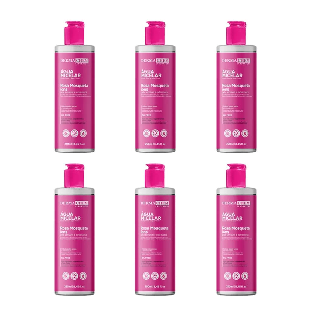 Dermachem Kit C/ 6 Água Micelar Rosa Mosqueta Íons 250ml