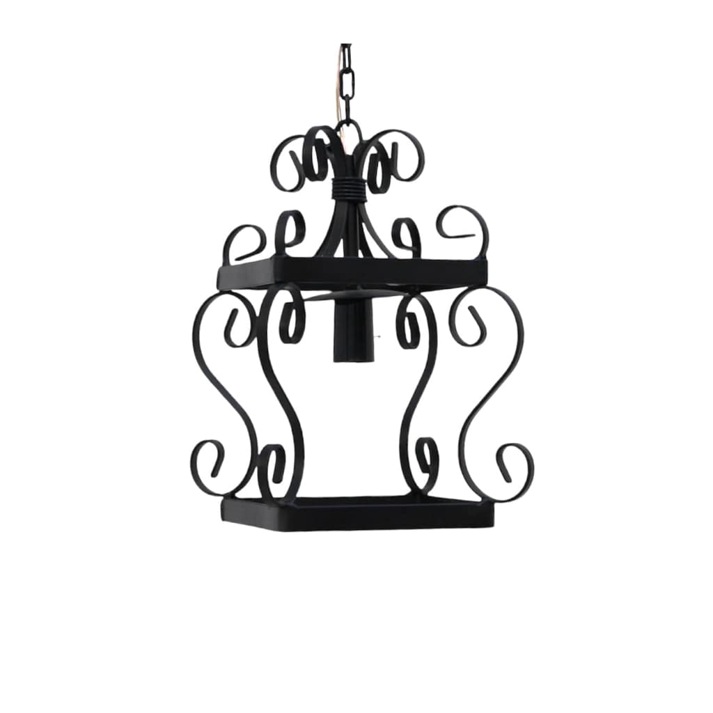 lustre Luminária de teto pendente 1 lâmpada Em Ferro arabescos Rústica preto