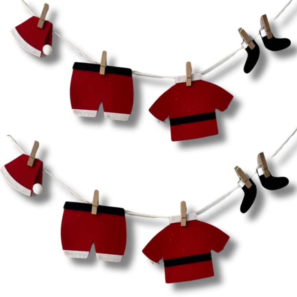 mini Varal Roupa de Papai Noel com ventosa em feltroNatal
