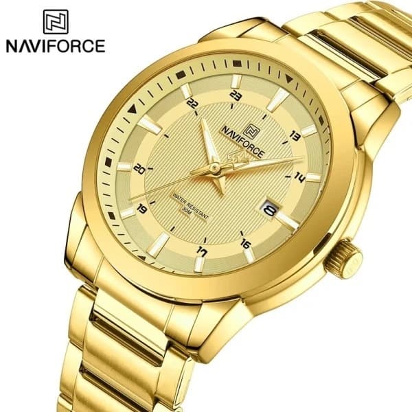 Relógio Masculino Naviforce 8029 Original Quartzo Cronógrafo Aço Inoxidável Elegante - Dourado - 1 ano de Garantia