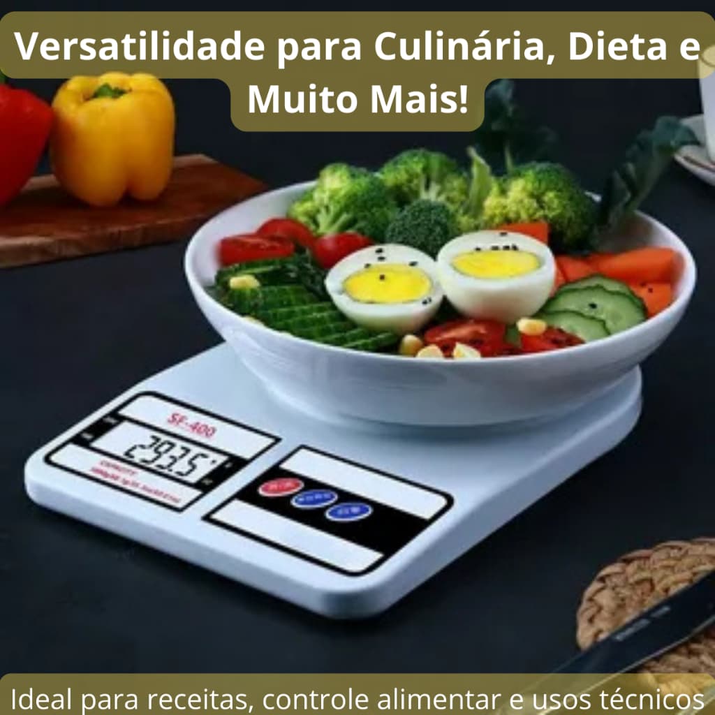 Balança Digital de Precisão para Cozinha 1g À 10kg Fitness Nutrição e Dieta Facil de usar + Kit Medidor 6 Peças