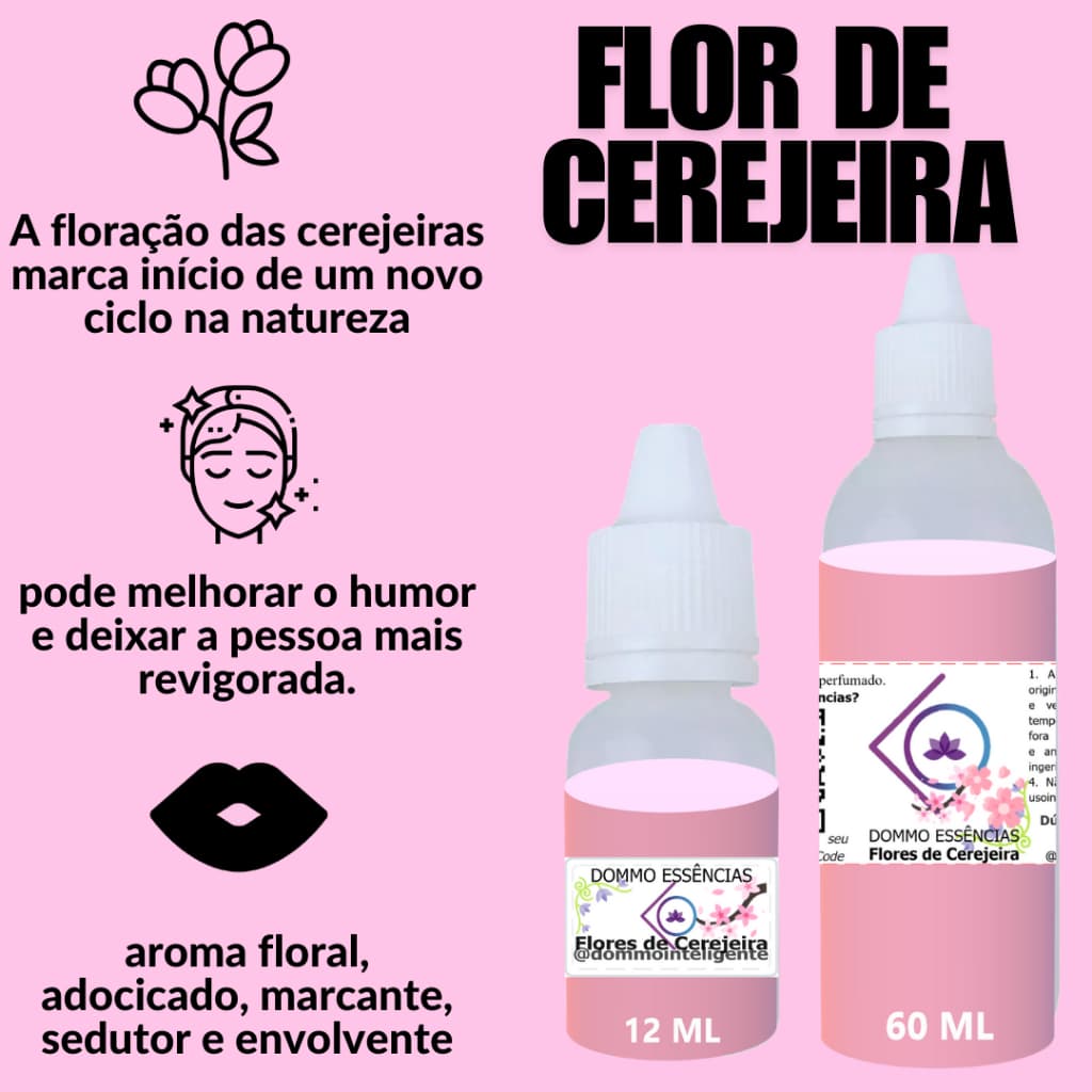 FLOR DE CEREJEIRA - Essência 12ML 60ML CONCENTRADA para Sabonete Umidificador Home Spray e Difusor