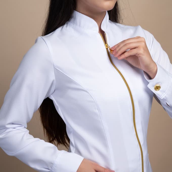 Jaleco Feminino Acinturado Personalizado Punho Botão