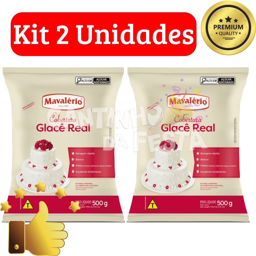 Kit 2 Misturas Glacê Real Mavalério 500g - Ideal para Decoração de Bolos e Confeitaria