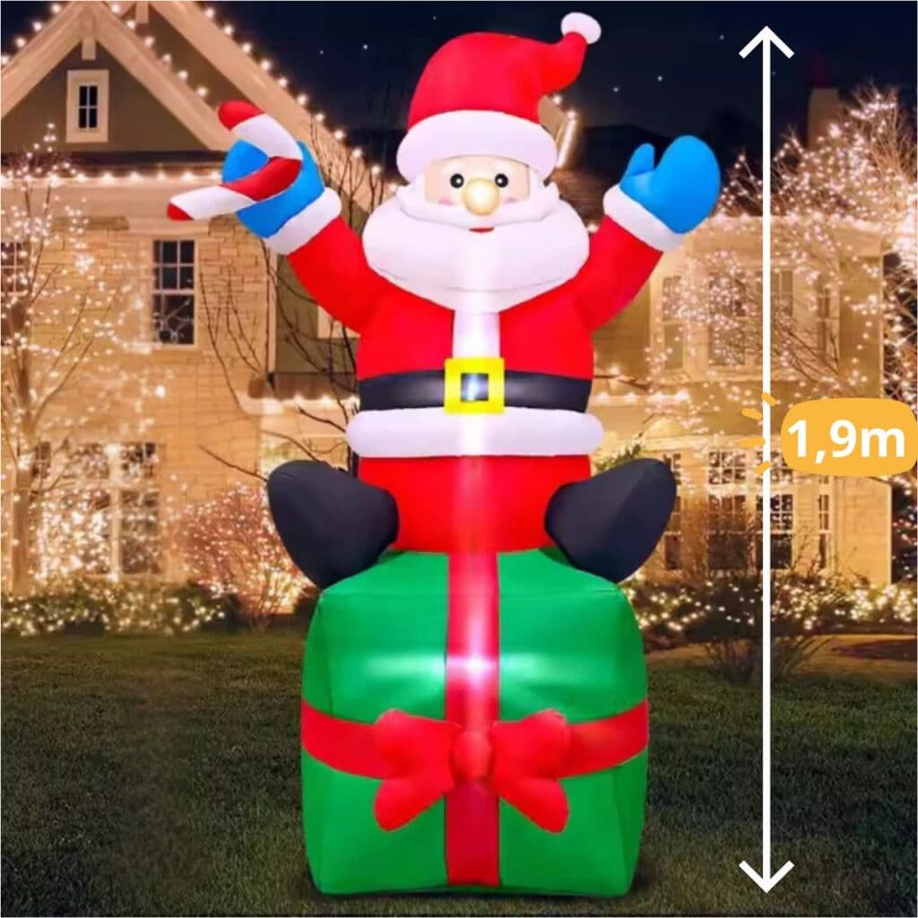 Papai Noel Inflável Luminoso Sentado Saco de Presente 1,90m Bivolt Decoração Natalino Jardim Lojas