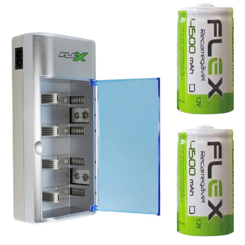 Carregador de pilhas universal para pilhas AA/AAA/C/D/9V com 2 pilhas D 4500mah