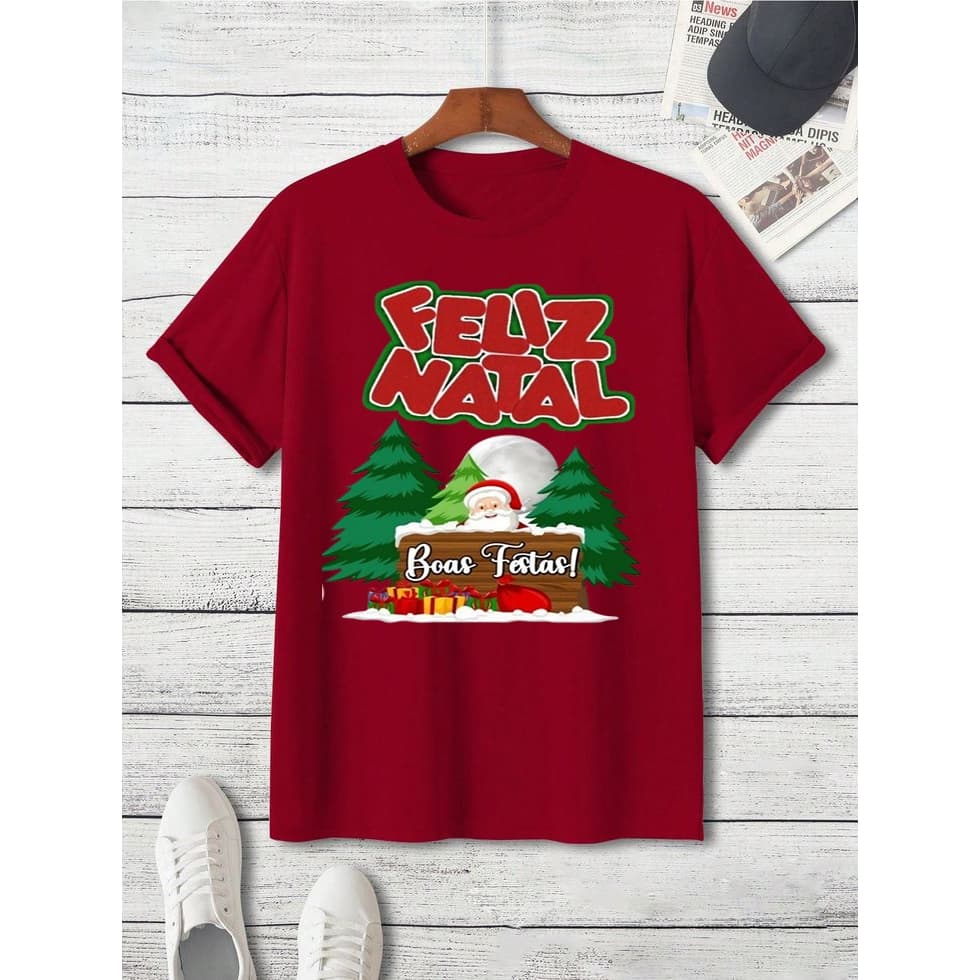 Camisa Camiseta Feliz Natal Unissex P ao G5 100% Algodão Premium Festas Fim de ano Natalina