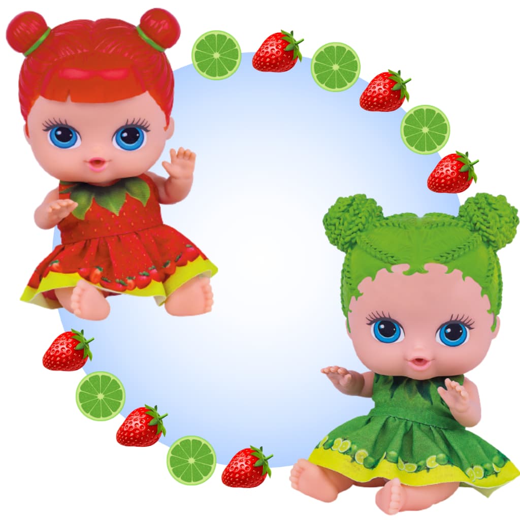 Kit BONECA Cheirinho de Frutas Coleção Frutinhas Morango + Limão Em Vinil Cotiplás