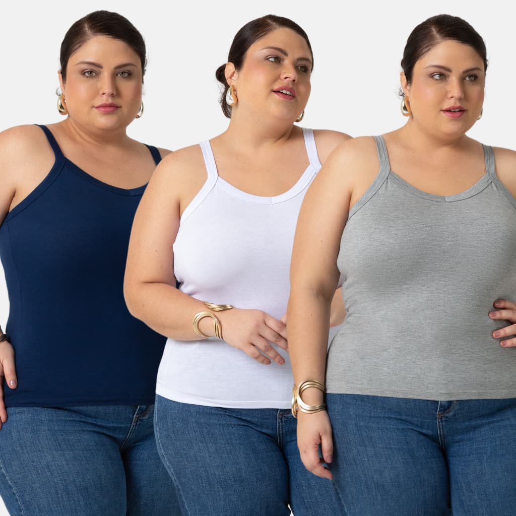 Kit 3 Regatas Feminina Plus Size De Viscolycra Verão 1123-K3-D