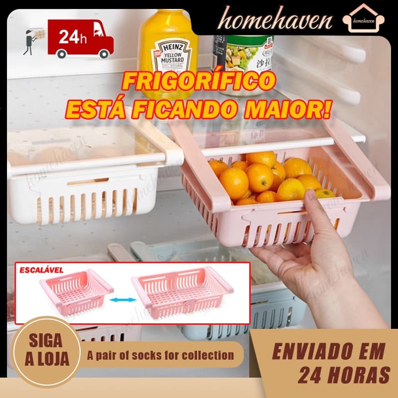 Caixa de armazenamento de geladeira retrátil multifuncional cozinha espaço de armazenamento ajustável
