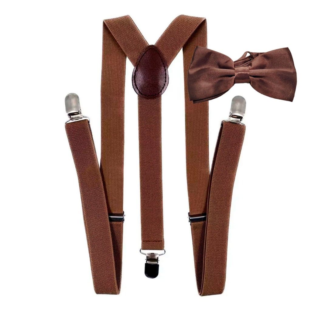 Kit Suspensório + Gravata Borboleta Marrom Chocolate