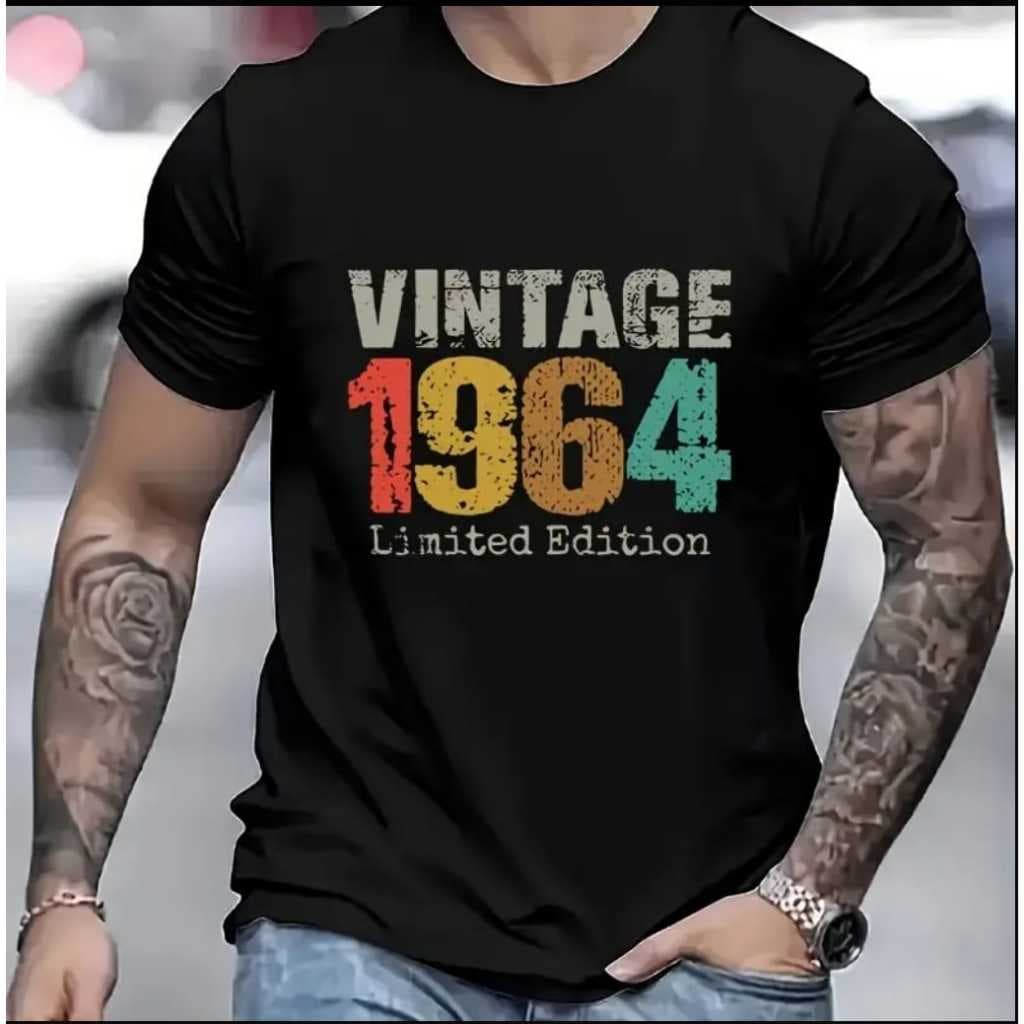 Camiseta Masculina VINTAGE De Manga Curta, Decote Redondo, Estampa De Letra, Casual, Verão